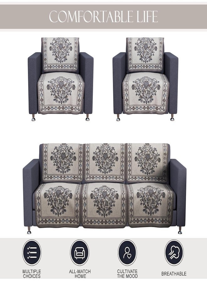 Kuber Industries 5 Seater Cotton Sofa Set Cover | Sofa Slipcover Protector for Home Living Room, Hall & Office Couch | Flower Print - Grey - Image 5