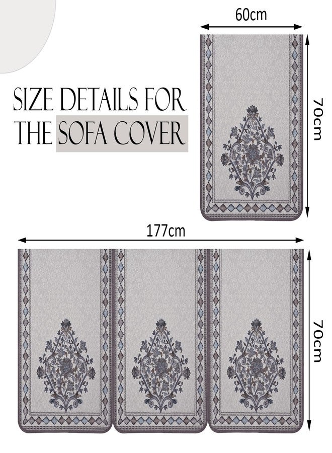 Kuber Industries 5 Seater Cotton Sofa Set Cover | Sofa Slipcover Protector for Home Living Room, Hall & Office Couch | Flower Print - Grey - Image 3