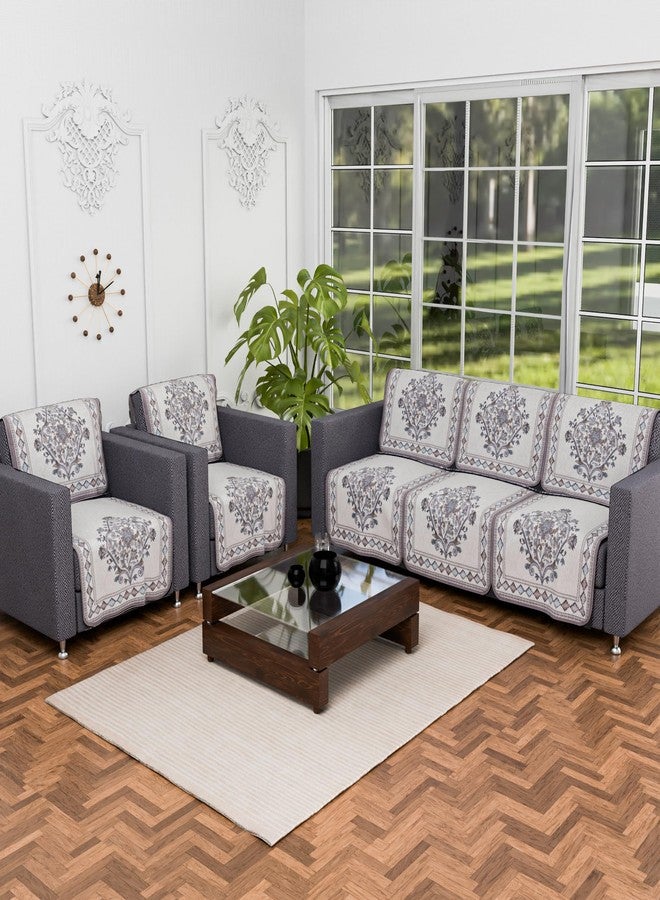 Kuber Industries 5 Seater Cotton Sofa Set Cover | Sofa Slipcover Protector for Home Living Room, Hall & Office Couch | Flower Print - Grey - Image 1