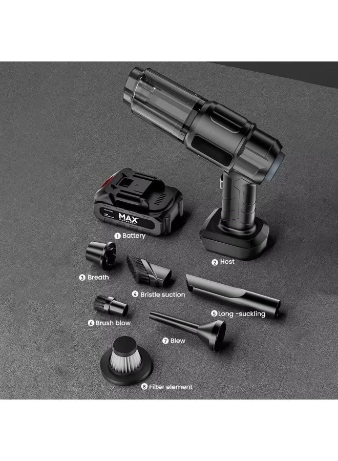 مكنسة كهربائية يدوية لاسلكية للسيارة بقوة 120 واط وقوة شفط 5000 باسكال - مكنسة كهربائية محمولة 4 في 1 عالية الطاقة، مكنسة كهربائية لاسلكية صغيرة قابلة لإعادة الشحن لتنظيف داخل السيارة والمنزل والمكتب - Image 5