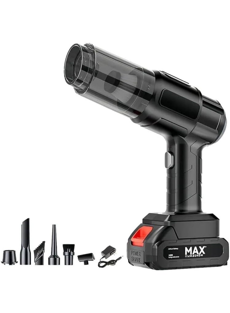 مكنسة كهربائية يدوية لاسلكية للسيارة بقوة 120 واط وقوة شفط 5000 باسكال - مكنسة كهربائية محمولة 4 في 1 عالية الطاقة، مكنسة كهربائية لاسلكية صغيرة قابلة لإعادة الشحن لتنظيف داخل السيارة والمنزل والمكتب - Image 1