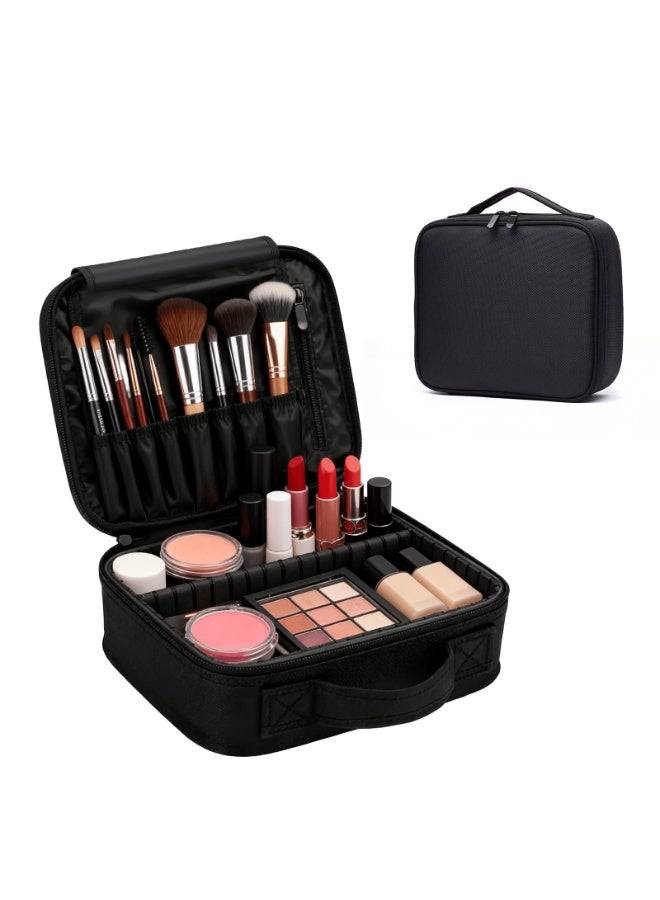 ACYYH Professional Makeup Travel Case, Portable Cosmetic Organiser with Brush Holder, Adjustable Compartments, Black - Image 1