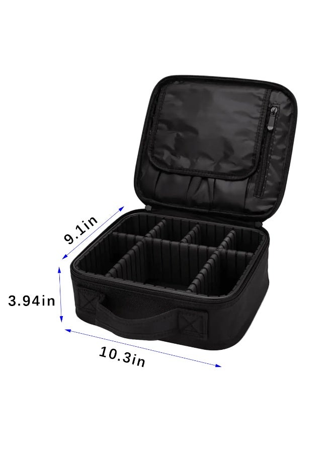 ACYYH Professional Makeup Travel Case, Portable Cosmetic Organiser with Brush Holder, Adjustable Compartments, Black - Image 2