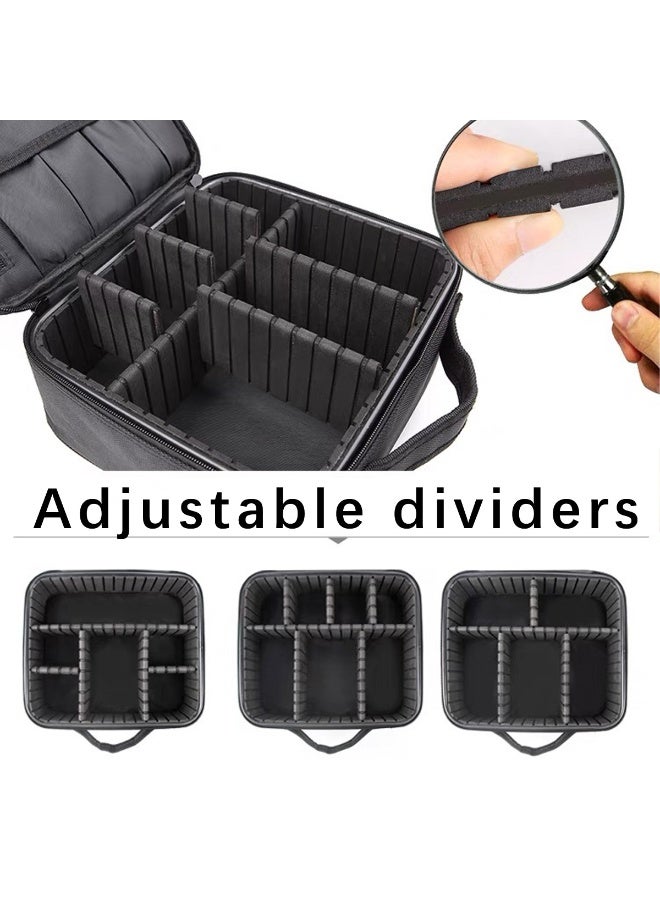 ACYYH Professional Makeup Travel Case, Portable Cosmetic Organiser with Brush Holder, Adjustable Compartments, Black - Image 3
