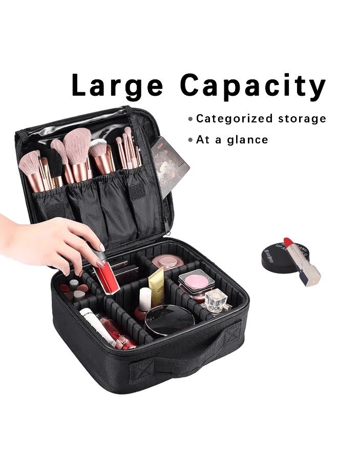 ACYYH Professional Makeup Travel Case, Portable Cosmetic Organiser with Brush Holder, Adjustable Compartments, Black - Image 4