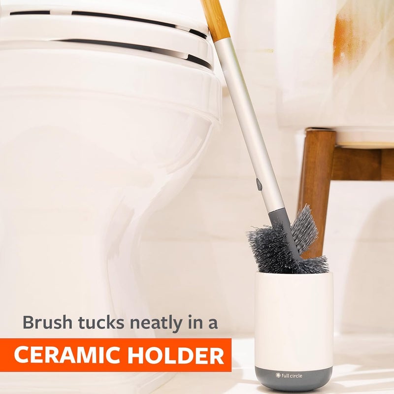 Full Circle Scrub Queen, Bathroom Toilet Brush with Ceramic Holder and Diatomaceous Earth Disk for Mold & Mildew Prevention, More Hygenic Toilet Cleaning Scrubber, Replaceable Head, White - Image 4