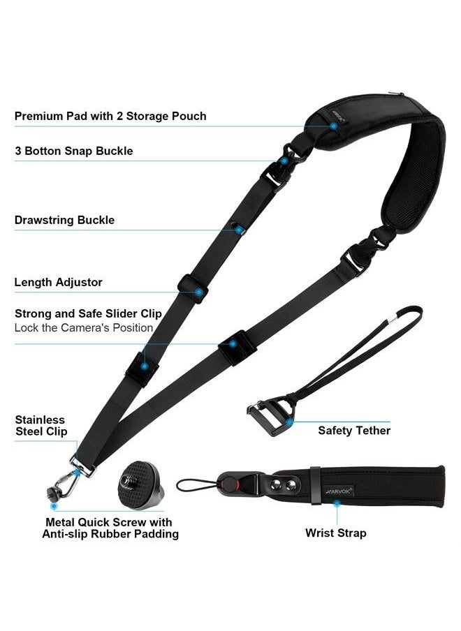 Camera Strap with Camera Wrist Strap, Camera Straps for Photographers with Quick Release and Safety Tether, Adjustable Camera Shoulder Strap for Nikon Canon Sony Fuji DSLR Camera