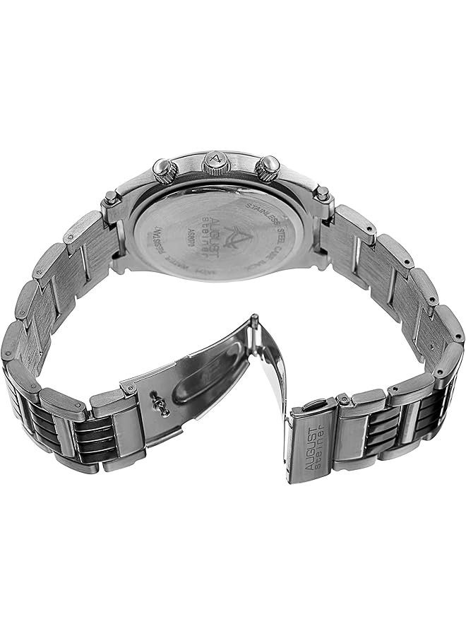 August Steiner Men Urban Tachymeter Bezel Fashion Watch Bold Numbers On Dial With Day Of Week And Date Subdial On Two Tone Black And Silver Stainless Steel Bracelet As8070 - Image 4
