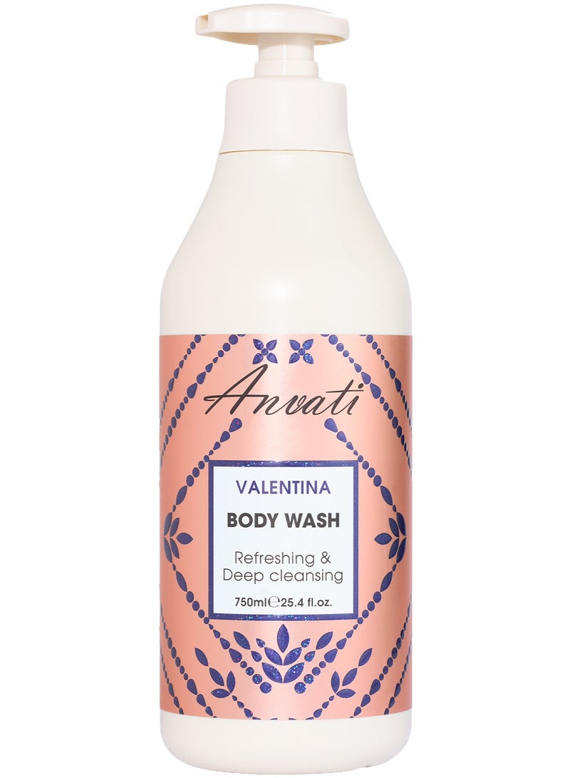 Anvati Valentina Refreshing Deep Cleansing Body Wash 750ml for All Skin Types - Shower Gel with Vitamins E & B5 - Hydrating & Skin Brightening Body Wash - Image 1