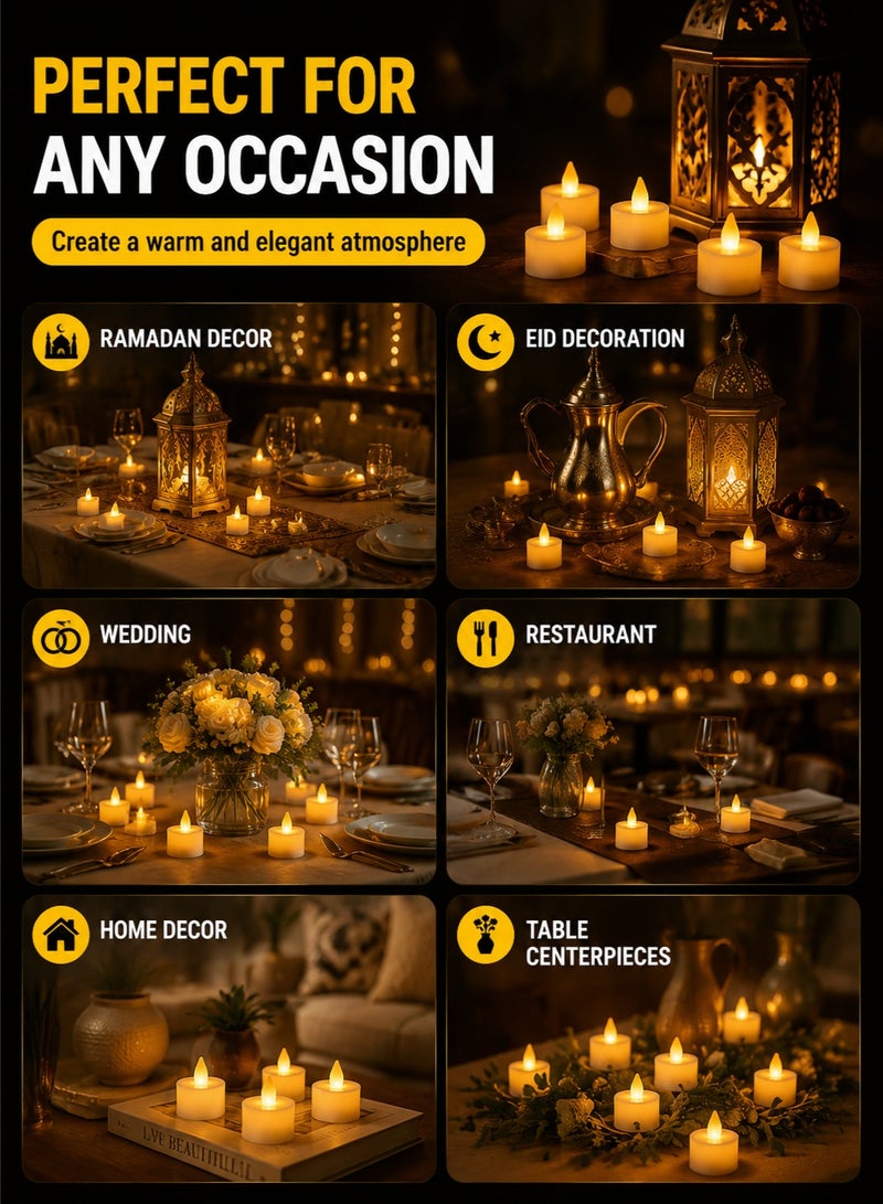 Monda 24 Pack LED Flameless Tea Lights Candles, Warm White Flickering Battery Operated Tea Candles with Replaceable Batteries, Safe Decorative Lights for Ramadan, Eid, Wedding, Home, Restaurant & Table Centerpieces - Image 5