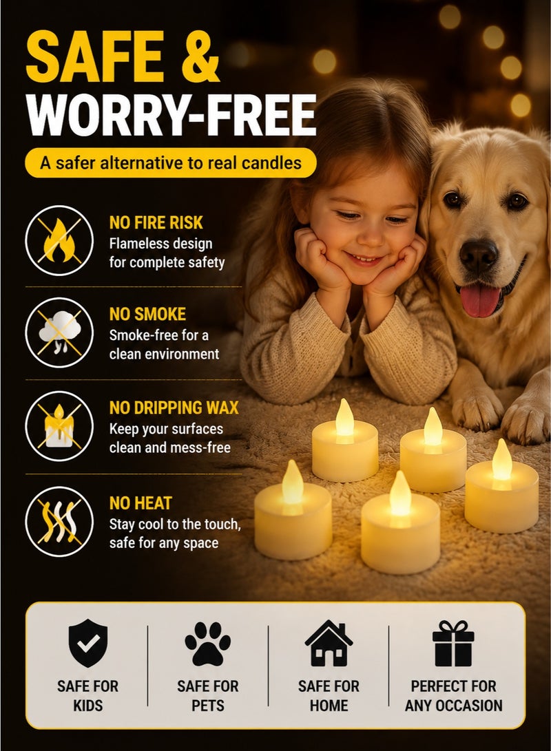 Monda 24 Pack LED Flameless Tea Lights Candles, Warm White Flickering Battery Operated Tea Candles with Replaceable Batteries, Safe Decorative Lights for Ramadan, Eid, Wedding, Home, Restaurant & Table Centerpieces - Image 2