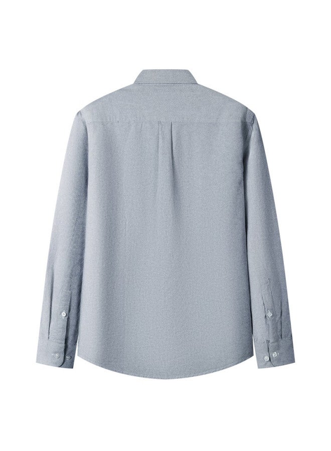 Limeng Pure Cotton Long-sleeve Shirt For Men, Solid Color, All-cotton Oxford Cloth, Casual Shirt, Large Size, Gray, Size 43 - Image 1