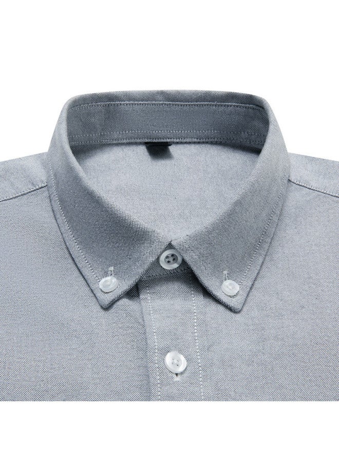Limeng Pure Cotton Long-sleeve Shirt For Men, Solid Color, All-cotton Oxford Cloth, Casual Shirt, Large Size, Gray, Size 43 - Image 2