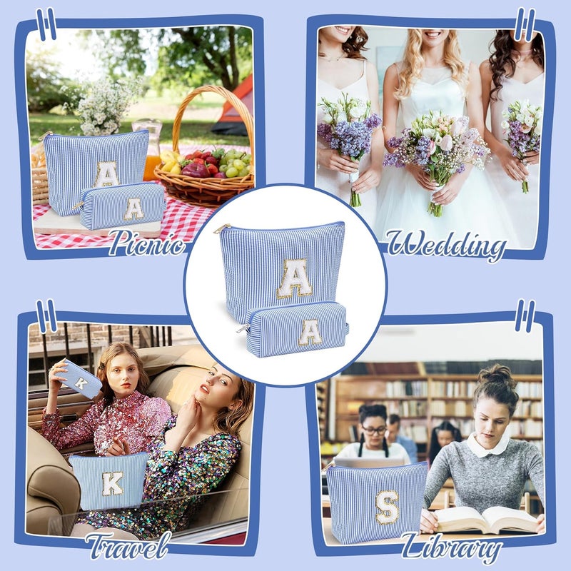 هدايا بريما للفتيات - حقيبة مكياج مخصصة، مزودة بأحرف من الأبجدية من A إلى Z، لونها أزرق فاتح، تناسب الفتيات الصغيرات. - Image 5