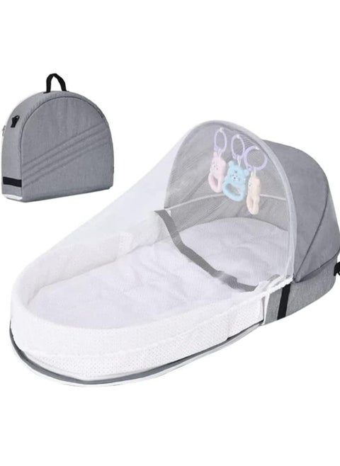 Baby Travel Cot with Mosquito Net and Awning, Foldable Baby Tent, Washable Crib Bionic Travel Bed Breathable Cradle Cot, Portable Baby Cot