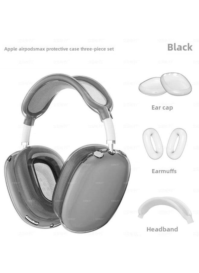 Generic - Suitable For Apple AirPods Max Head-mounted Protective Shell Three-piece Soft Rubber Ear Mask Ear Cap Head Beam Protective Shell-Specifications:Black (three-piece Package Included) - Image 1