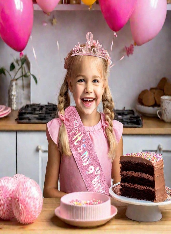 Hapdoo 9th Birthday Decorations for Girls Set - Happy 9th Birthday Princess Crown and Glitter Sash, 9 Year Old Girl Tiara Party Decorations Supplies Outfit Accessory Gifts - Image 4
