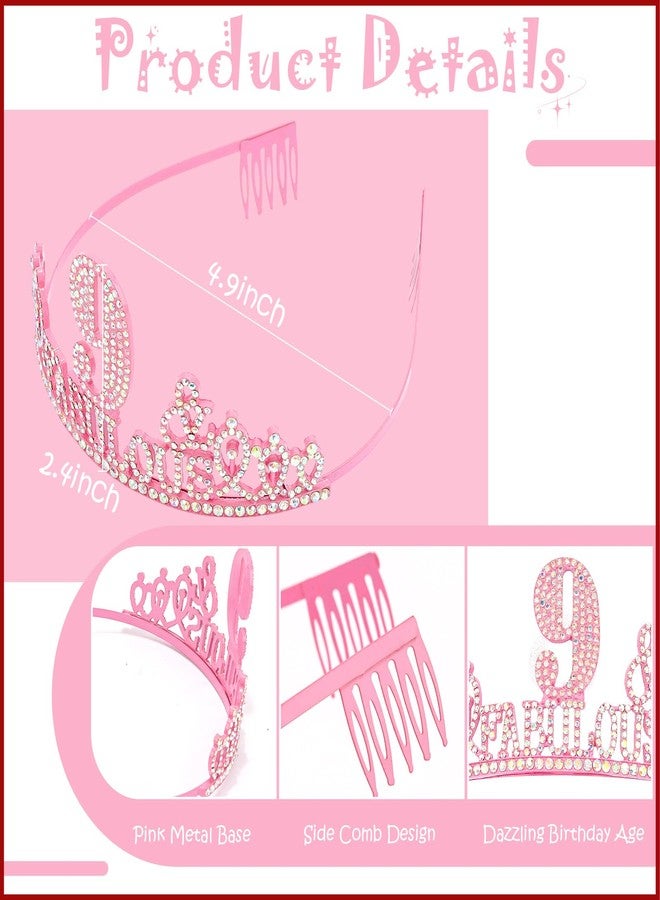 Hapdoo 9th Birthday Decorations for Girls Set - Happy 9th Birthday Princess Crown and Glitter Sash, 9 Year Old Girl Tiara Party Decorations Supplies Outfit Accessory Gifts - Image 2