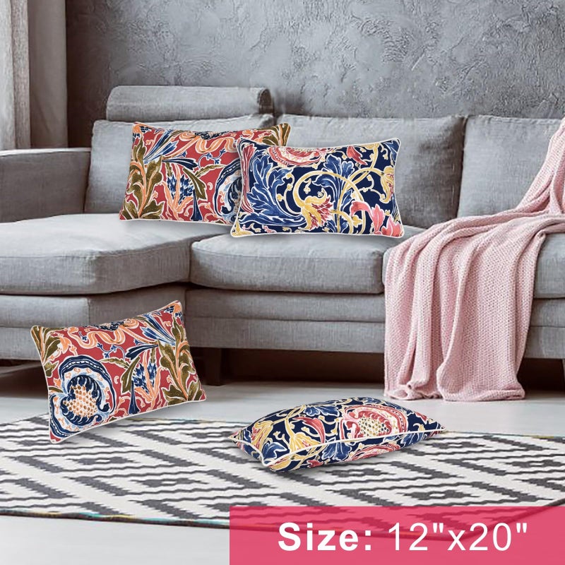 JMGBird Water-Resistant Outdoor Pillows Set of 2, 12x20 inch Durable Blue with Pomegranate Flower Pattern Throw Pillows with Inserts for Patio Furniture - Image 2
