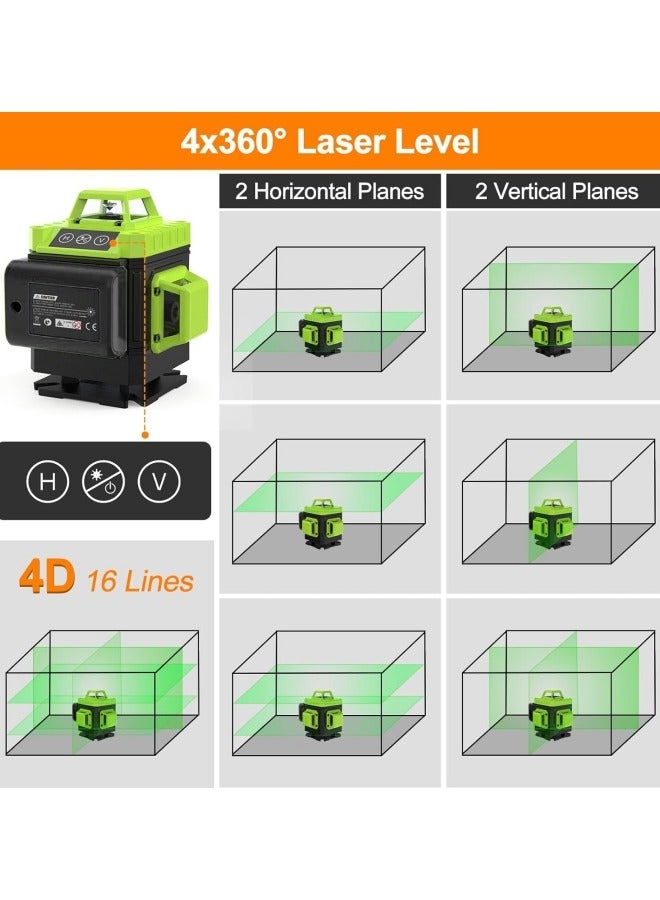 ALongDeng Laser Level Green Self Levelling 4x360° 16 Line Green Lasers for Construction and Picture Hanging Rechargeable Battery Remote Controller Magnetic Rotating Stand Included Vertical Horizontal - Image 2