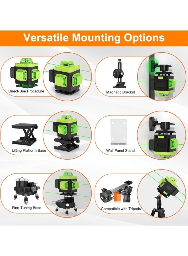 ALongDeng Laser Level Green Self Levelling 4x360° 16 Line Green Lasers for Construction and Picture Hanging Rechargeable Battery Remote Controller Magnetic Rotating Stand Included Vertical Horizontal - Image 3