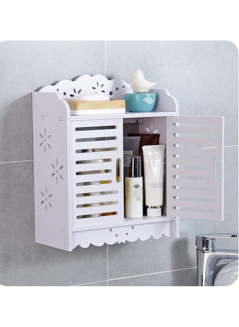 TPGP Hanging Hollow Bathroom Shower Shelf, Wall Mounted Storage Rack, Free Punching Basket, White Combination Organize Holder, Toilet Sink Storage Cabinet - Material Type: Polyvinyl Chloride (PVC) - Image 1