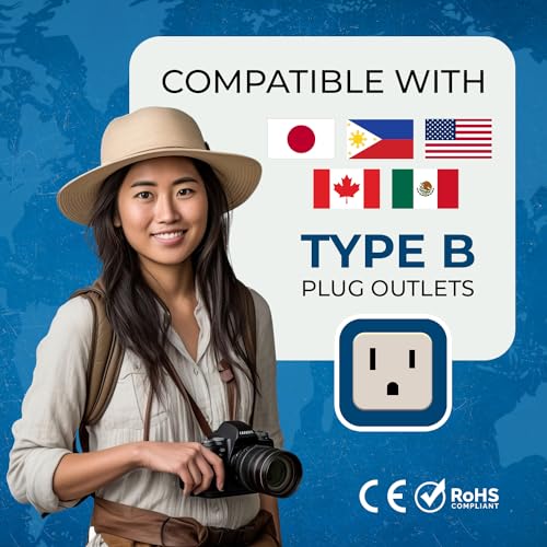 OREI India to USA Converter Plug, Japan, Canada Adapter - Type B USA Travel Adapter - 2 in 1 - Perfect for Laptop, Camera Charger and More - CE, RoHS - 2 Pack - Beige - 5 Years Warranty - Image 5