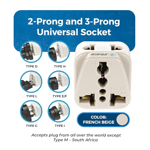 OREI India to USA Converter Plug, Japan, Canada Adapter - Type B USA Travel Adapter - 2 in 1 - Perfect for Laptop, Camera Charger and More - CE, RoHS - 2 Pack - Beige - 5 Years Warranty - Image 3