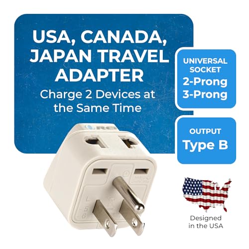 OREI India to USA Converter Plug, Japan, Canada Adapter - Type B USA Travel Adapter - 2 in 1 - Perfect for Laptop, Camera Charger and More - CE, RoHS - 2 Pack - Beige - 5 Years Warranty - Image 2