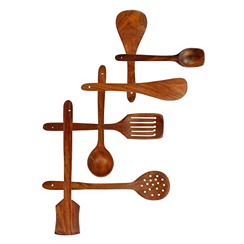 CRAFTCASTLE Sheesham Wooden Serving & Cooking Spoons for Kitchen & Dining Table Set of 7 (Brown) - Image 4