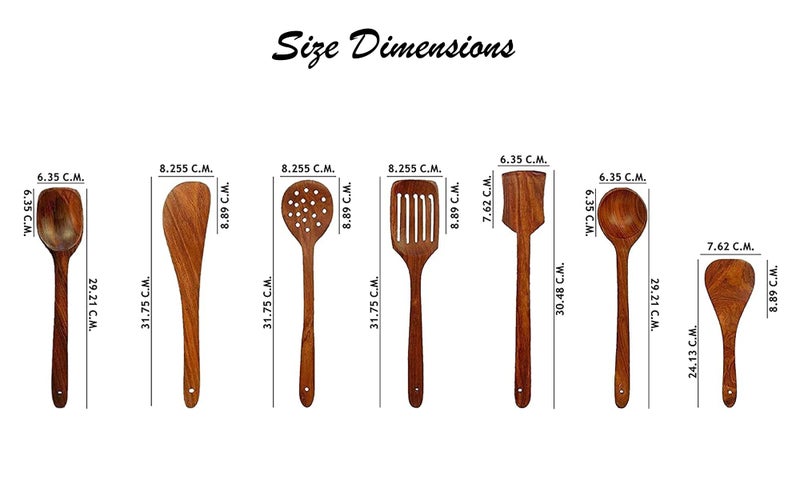 CRAFTCASTLE Sheesham Wooden Serving & Cooking Spoons for Kitchen & Dining Table Set of 7 (Brown) - Image 2