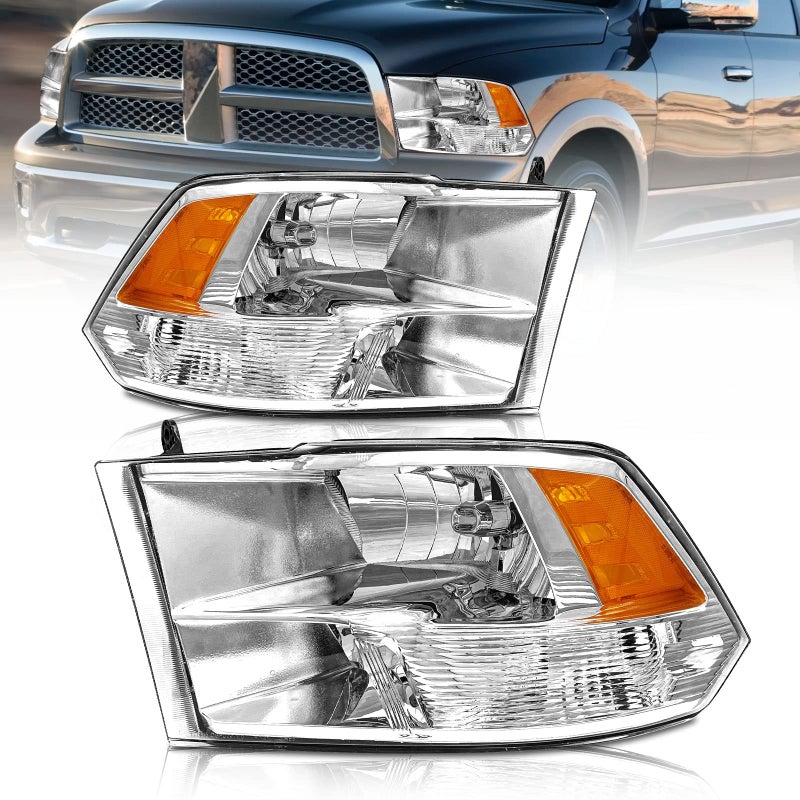 AS Headlight Assembly Compatible with 2009 2010 2011 2012 2013 2014 2015 2016 2017 2018 Dodge Ram 150010 11 12 13 14 15 16 17 18 Dodge Ram 25003500 Pickup QUAD Chrome Housing Pair