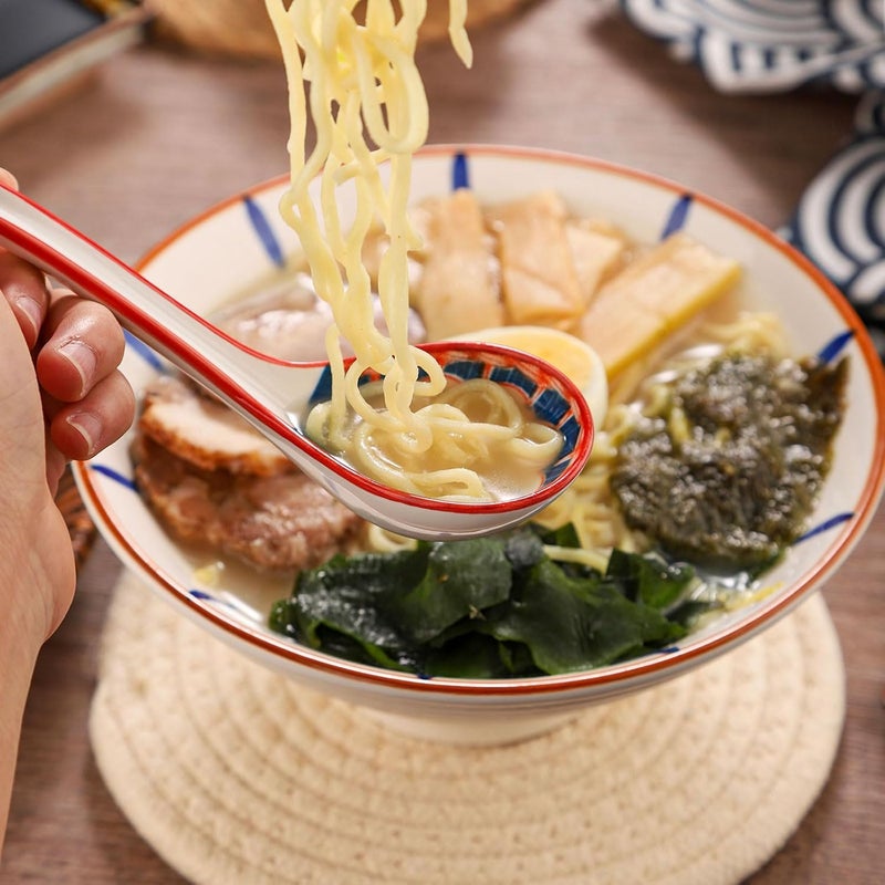 WHJY Asian Soup Spoon, Ceramic Ramen Spoon, Ramen Soup Spoon, Chinese Ceramic Spoons, Miso Soup Spoons Dumpling - Set of 4 Blue and White - Image 5