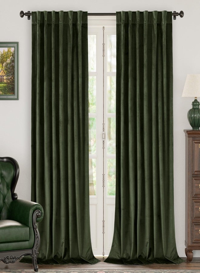 BGment Olive Green Velvet Curtains 96 Inches for Living Room, Thermal Insulated Blackout Curtains Room Darkening Drapes with Back Tab and Rod Pocket for French Door, Set of 2 Panels, 52 x 96 Inch - Image 1