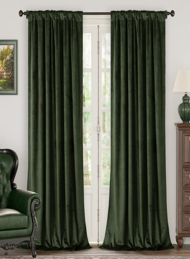BGment Olive Green Velvet Curtains 96 Inches for Living Room, Thermal Insulated Blackout Curtains Room Darkening Drapes with Back Tab and Rod Pocket for French Door, Set of 2 Panels, 52 x 96 Inch - Image 2