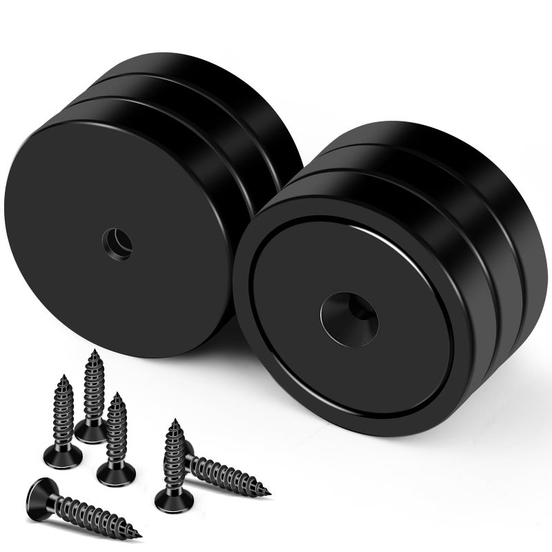 LOVIMAG 150lb Waterproof Strong Neodymium Cup Magnets with Screws for Wall Mounting Rare Earth Round Base Disc with Holes for Holding Tools Lifting Hanging Black 6 Pack - Image 2