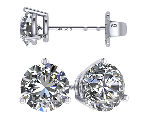 Central Diamond Center مركز الماس المركزي أقراط دراسات مارتيني من الذهب عيار 14 قيراط وفضة استرلينية مصنوعة من زيركونيا سواروفسكي 3 برونغ - مطلية بالبلاتين 5.50 مم 1.50 قيراط - Image 1