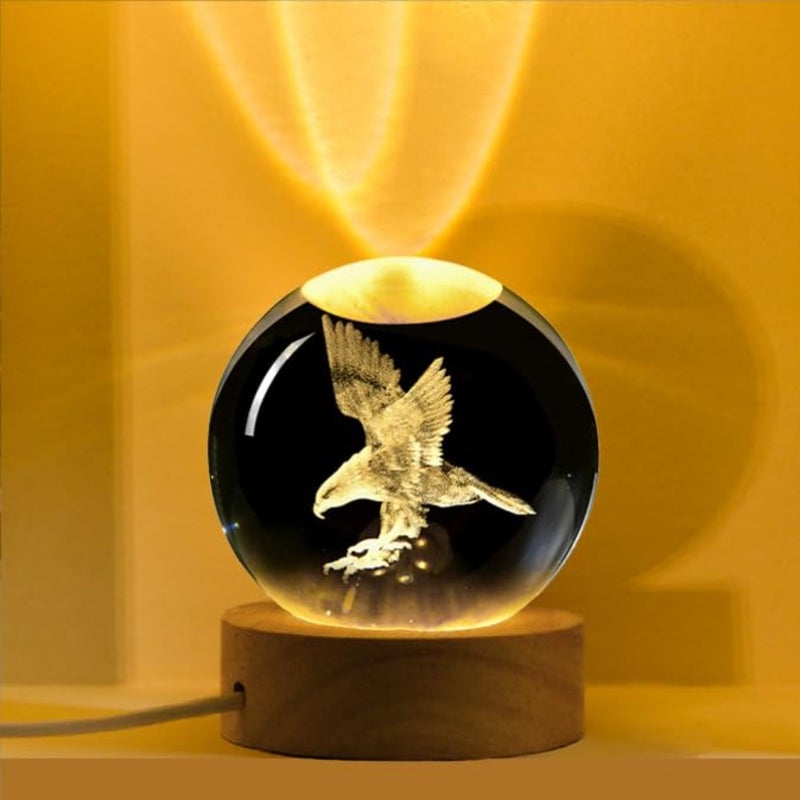 3D Laser Etched Eagle Crystal Ball, Eagle Statue Decor Crystal Sphere Lamp Night Light, Glass Animal Figurines Collectibles Gifts for Women - Image 3