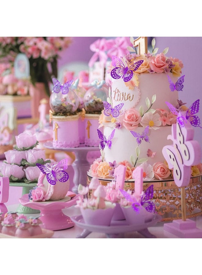 SAOROPEB 3D Butterfly Wall Decor 48 Pcs 4 Styles 3 Sizes, Purple Butterfly Decorations for Birthday Decorations Butterfly Party Decorations Cake Decorations, Removable Stickers (Purple) - Image 3