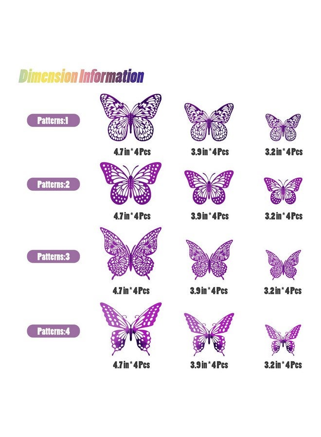 SAOROPEB 3D Butterfly Wall Decor 48 Pcs 4 Styles 3 Sizes, Purple Butterfly Decorations for Birthday Decorations Butterfly Party Decorations Cake Decorations, Removable Stickers (Purple) - Image 5