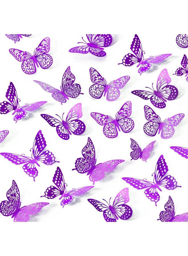 SAOROPEB 3D Butterfly Wall Decor 48 Pcs 4 Styles 3 Sizes, Purple Butterfly Decorations for Birthday Decorations Butterfly Party Decorations Cake Decorations, Removable Stickers (Purple) - Image 1
