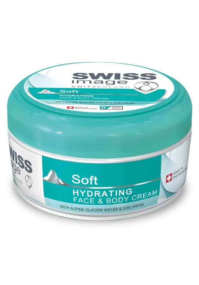 SWISS image كريم الوجه والجسم المرطب الناعم 200 مل ترطيب فوري وغير دهني مدعوم بمياه الأنهار الجليدية الألبية وإديلويس للاستخدام اليومي - Image 1