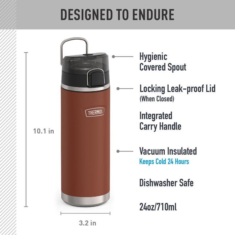 THERMOS ICON STAINLESS STEEL VACUUM INSULATED SADDLE BOTTLE WITH SPOUT 710ML - Image 2