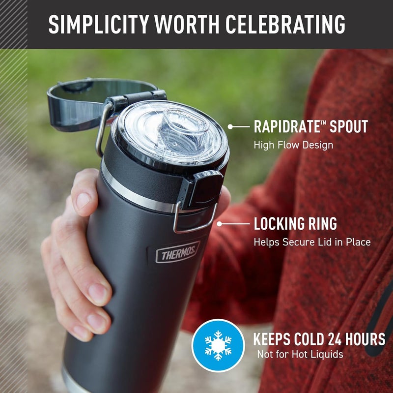 THERMOS ICON STAINLESS STEEL VACUUM INSULATED SADDLE BOTTLE WITH SPOUT 710ML - Image 3