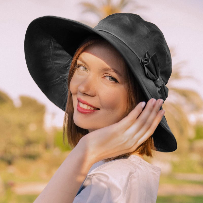 Comhats Summer Hat for Women Wide Brim Sun Protection Foldable Beach Safari Hat UPF Large XL Big Black - Image 2