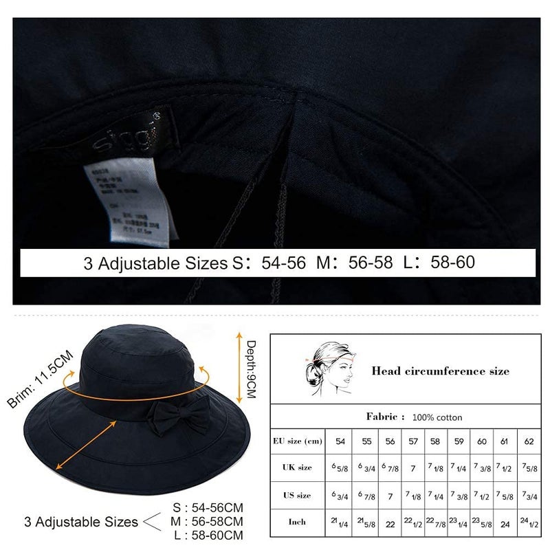 Comhats Summer Hat for Women Wide Brim Sun Protection Foldable Beach Safari Hat UPF Large XL Big Black - Image 5