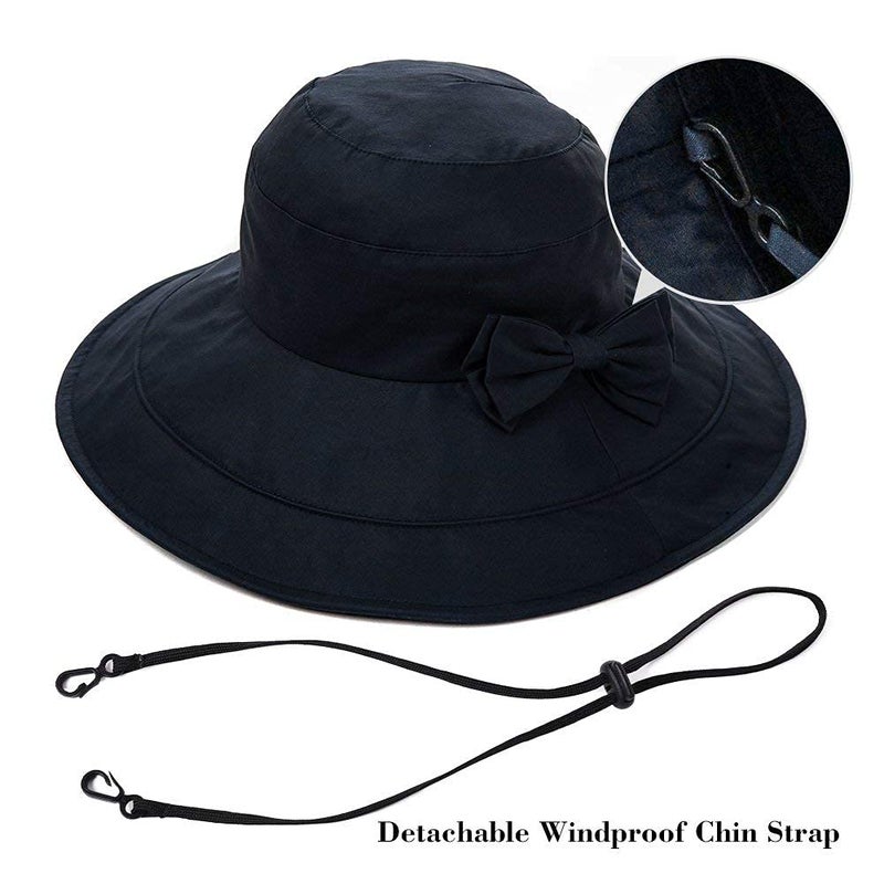 Comhats Summer Hat for Women Wide Brim Sun Protection Foldable Beach Safari Hat UPF Large XL Big Black - Image 4