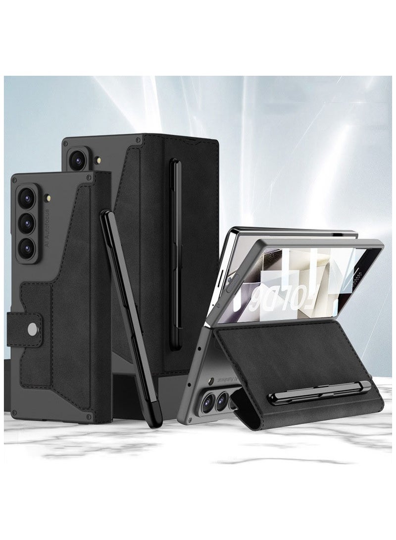 general For Samsung Galaxy Z Fold 7 5G Case, Slim Flip Armor Folding Leather Case with Removable Velcro Pen Slot,Folding Phone Cover 【Not include Pen 】 - Image 1