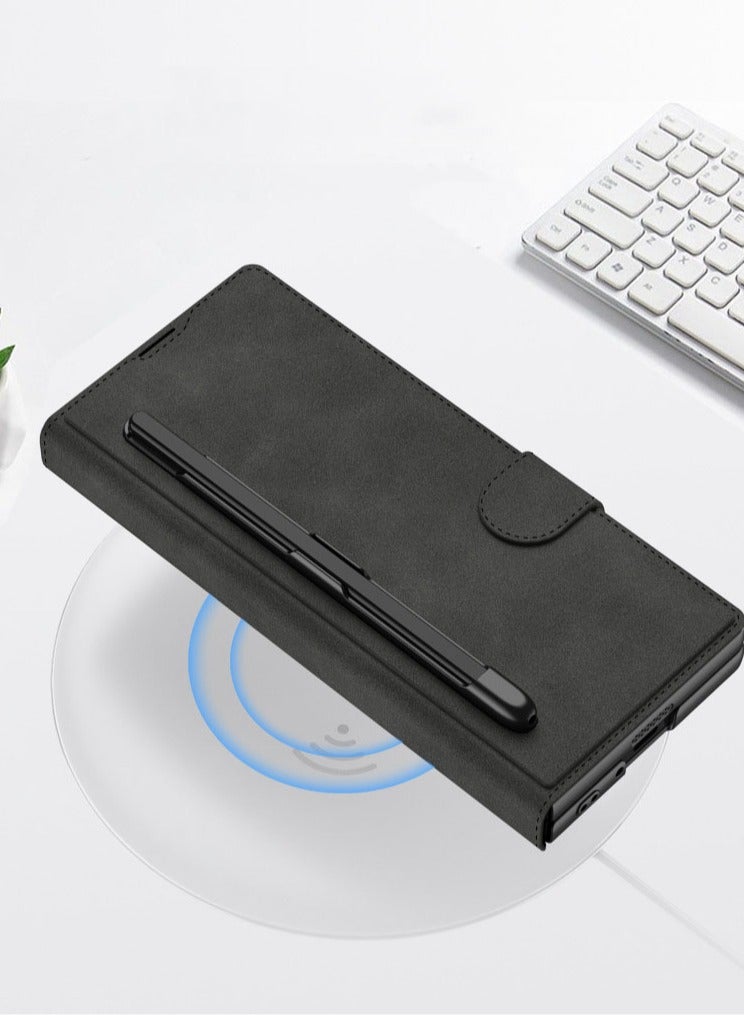 general For Samsung Galaxy Z Fold 7 5G Case, Slim Flip Armor Folding Leather Case with Removable Velcro Pen Slot,Folding Phone Cover 【Not include Pen 】 - Image 4