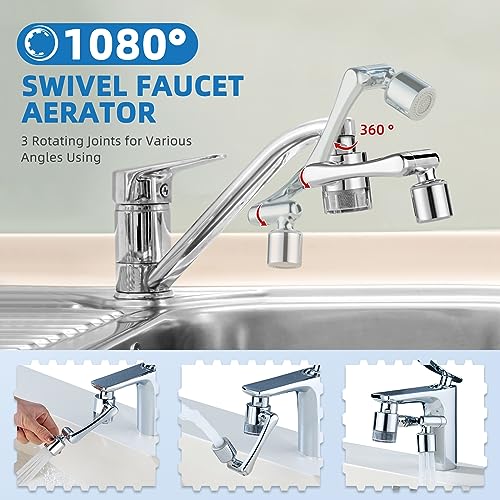 CECEFIN Water-Filter for Sink-Faucet Extender-Aerator - 9pcs Cartridges Reduce Chlorine for Bathroom/Kitchen Skin Face Eye Wash,Brass Faucet Mount Purifier System,1080°Rotating 2-Mode Swivel Aerator - Image 3